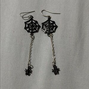 Spider Web Dangle Earrings - Black and Silver